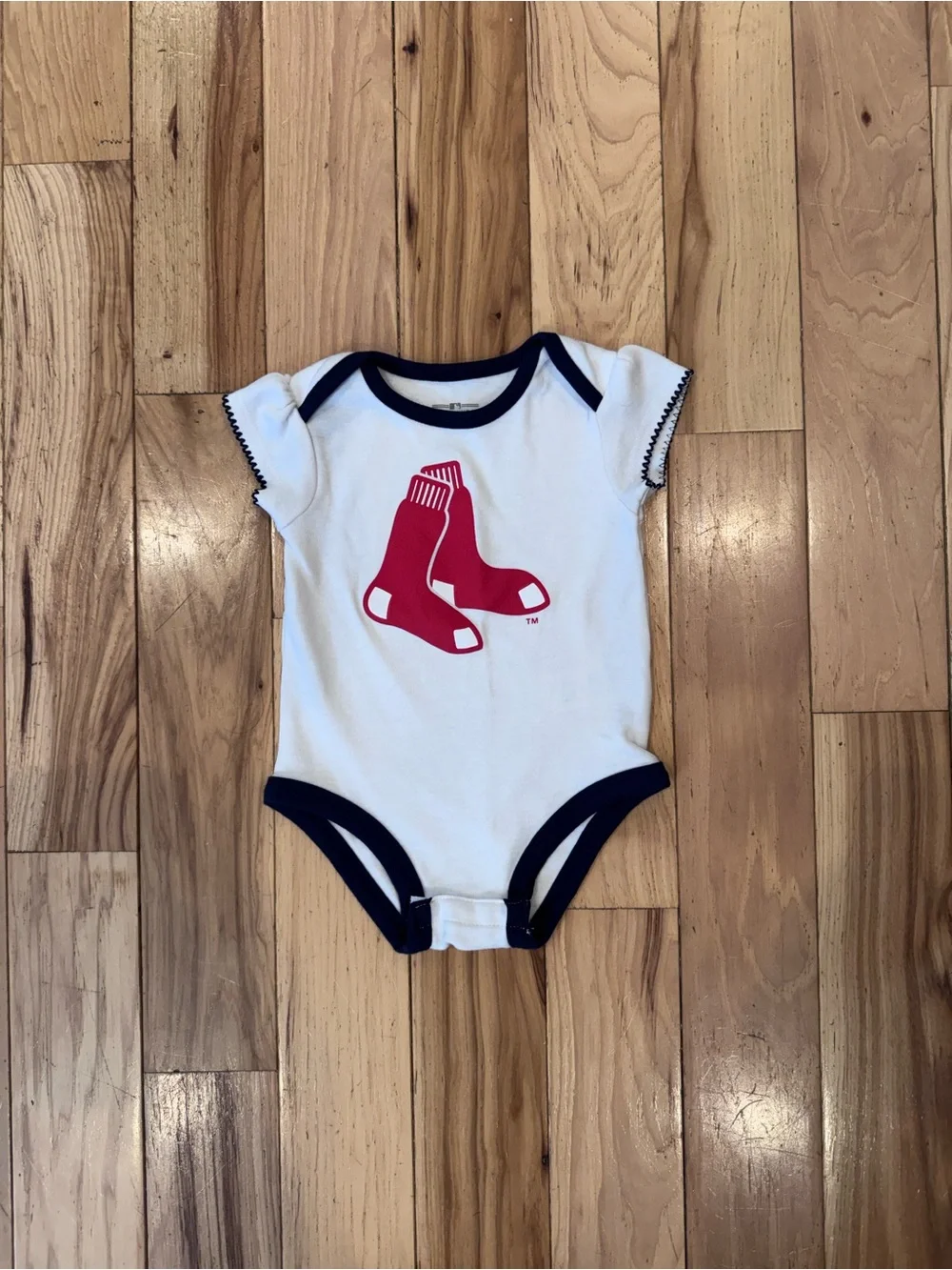 Genuine Merchandise RedSox White Baby One-Piece with Navy Trim and Red Logo